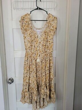 Shyanne White and Mustard Paisley Peasant Dress